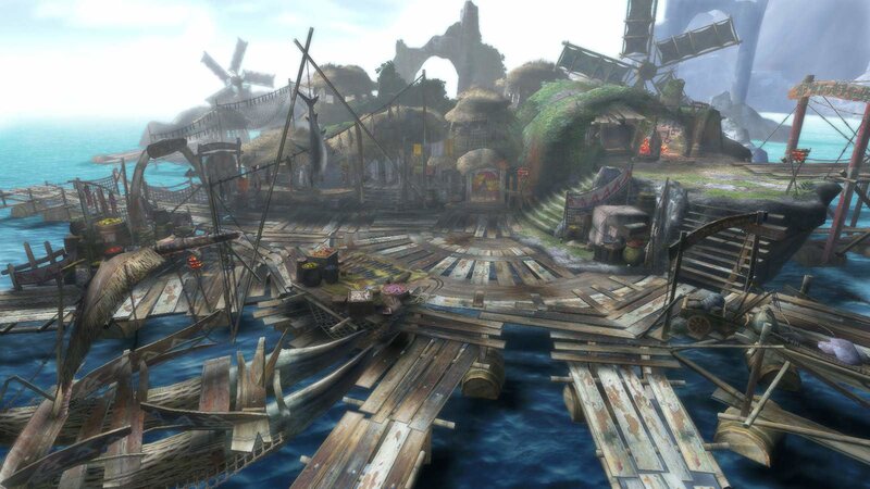 coastal village with windmills