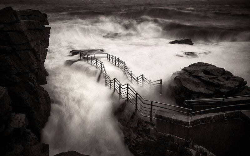 Coastal Walkway with Waves