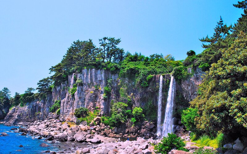 Coastal Waterfall — Blue