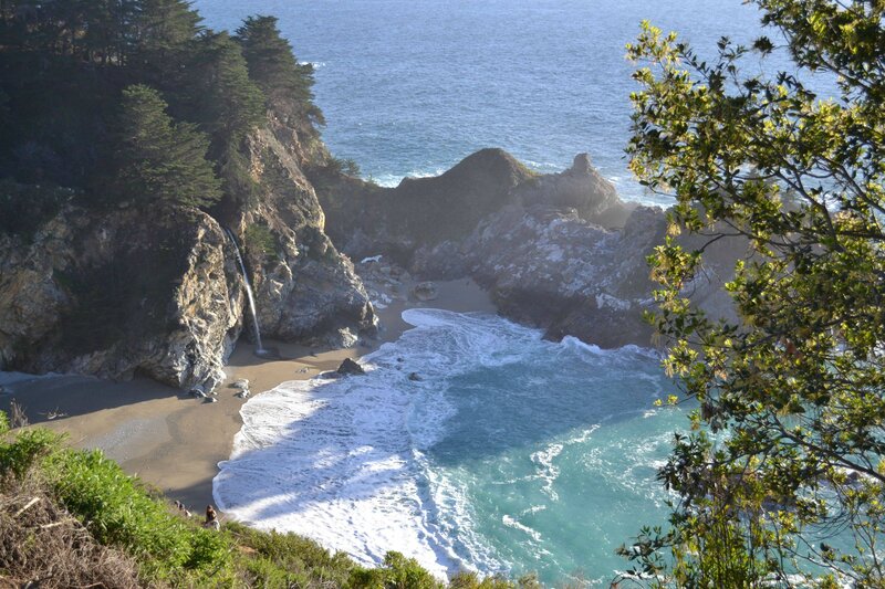 Coastal Waterfall into Cove — Blue