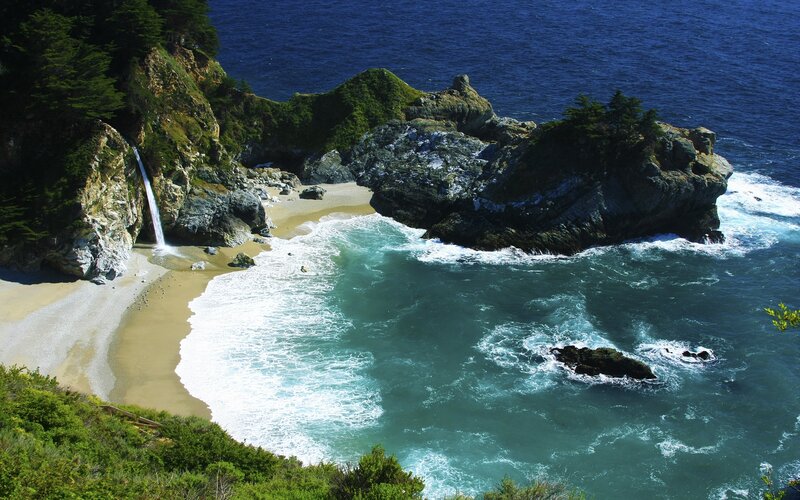Coastal Waterfall into Ocean