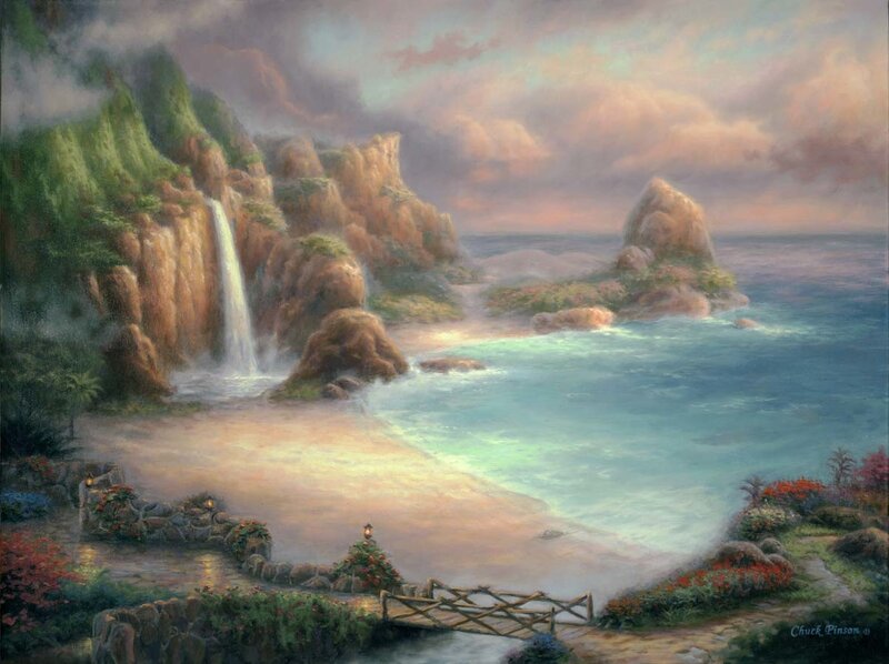 Coastal Waterfall Landscape — Blue
