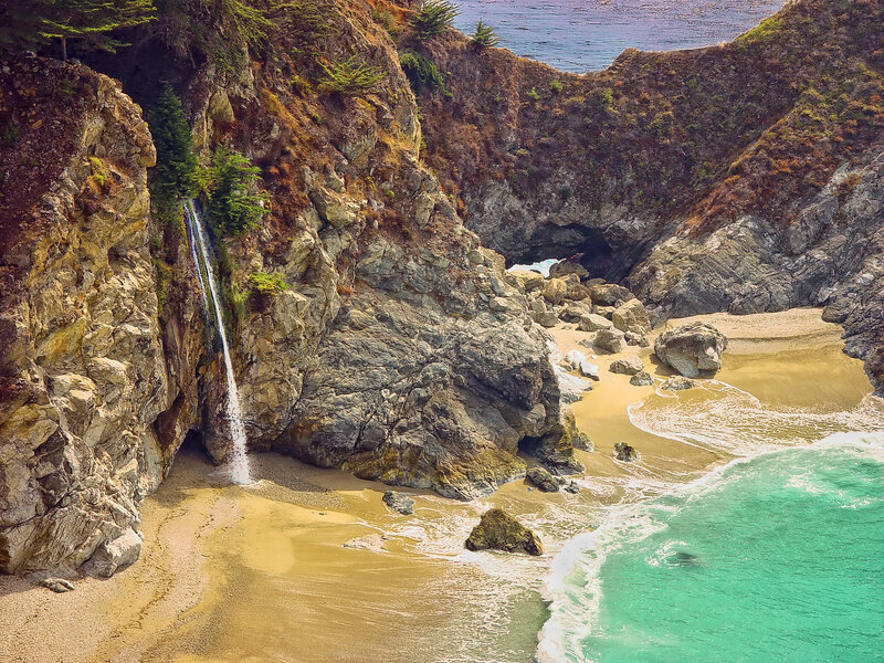 Coastal Waterfall on Beach — Green