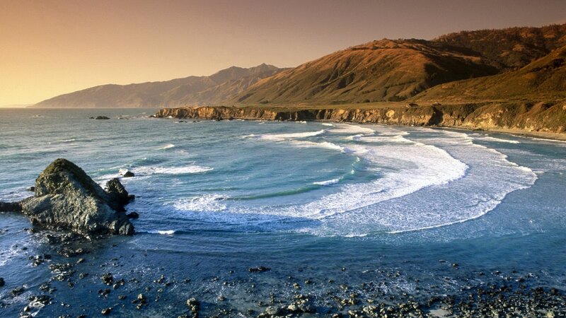 Coastal Waves and Cliffs — Blue