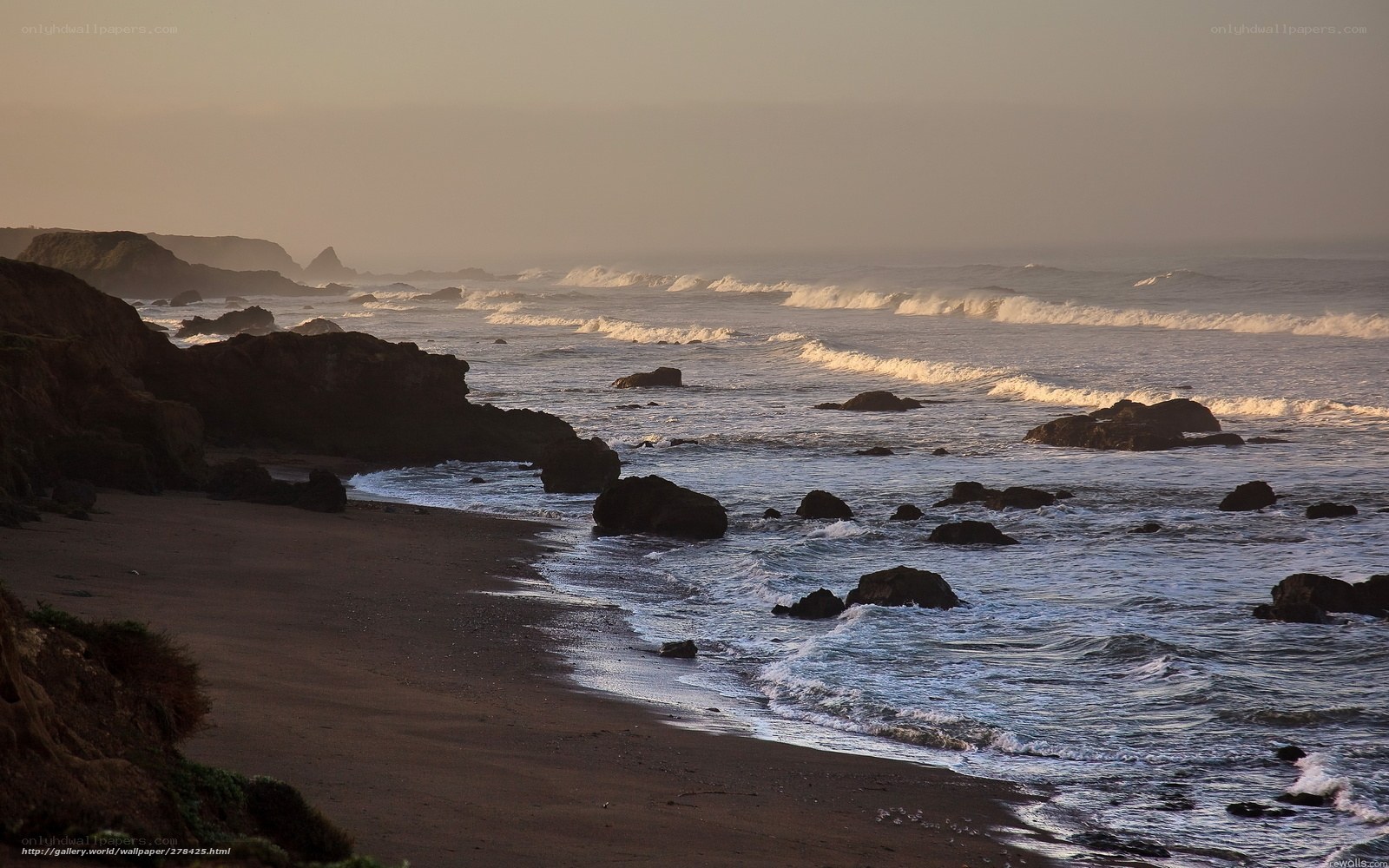 coastal waves at sunset