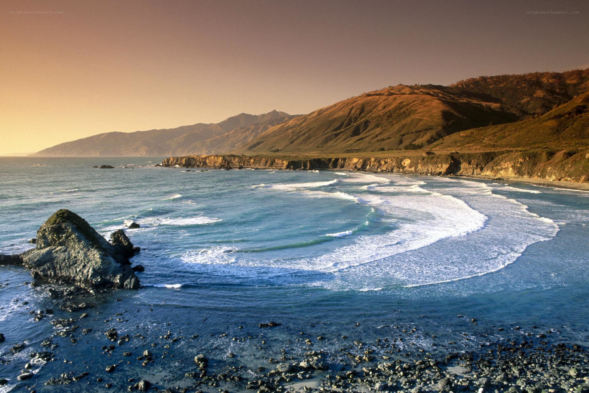coastal waves at sunset