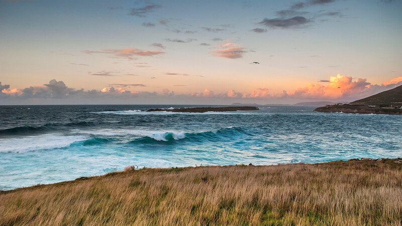 Coastal Waves at Sunset — Blue, Serene