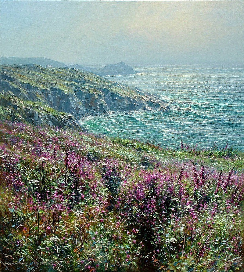 Coastal wildflowers and cliffs
