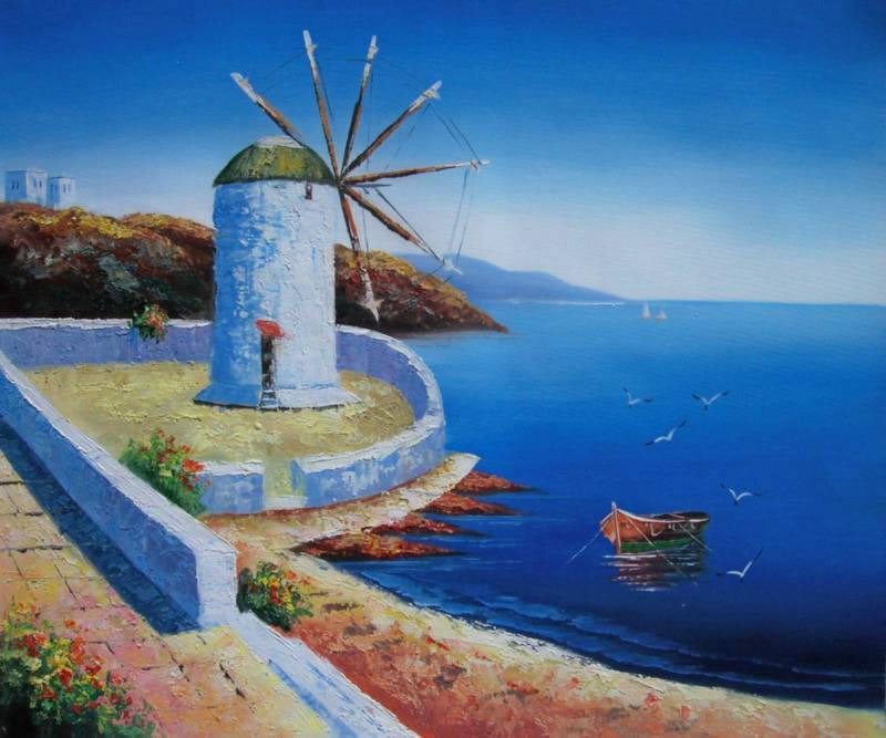 Coastal windmill scene