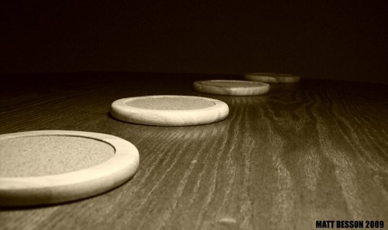 coasters on a wooden table
