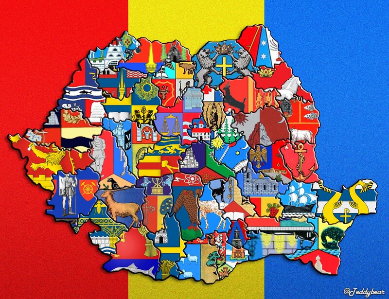 Coat of arms map of Romania