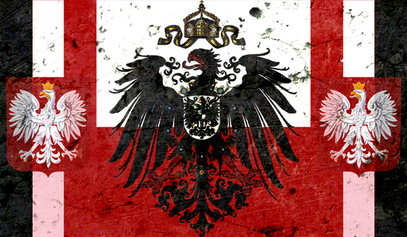 Coat of arms on red and white flag