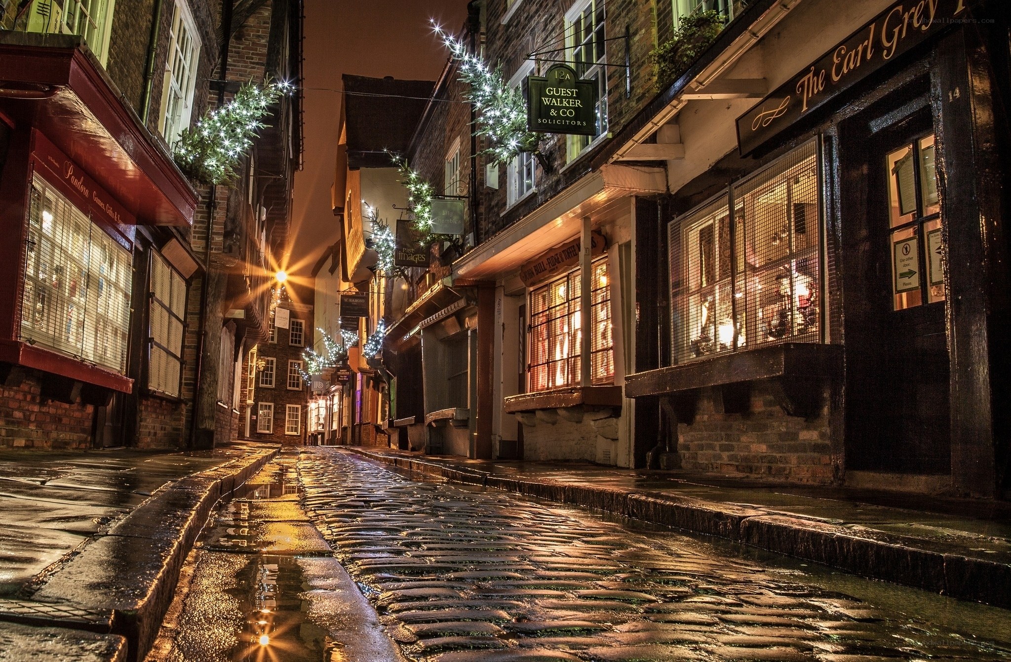 Cobbled alley at night