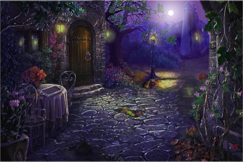 Cobbled Courtyard at Night
