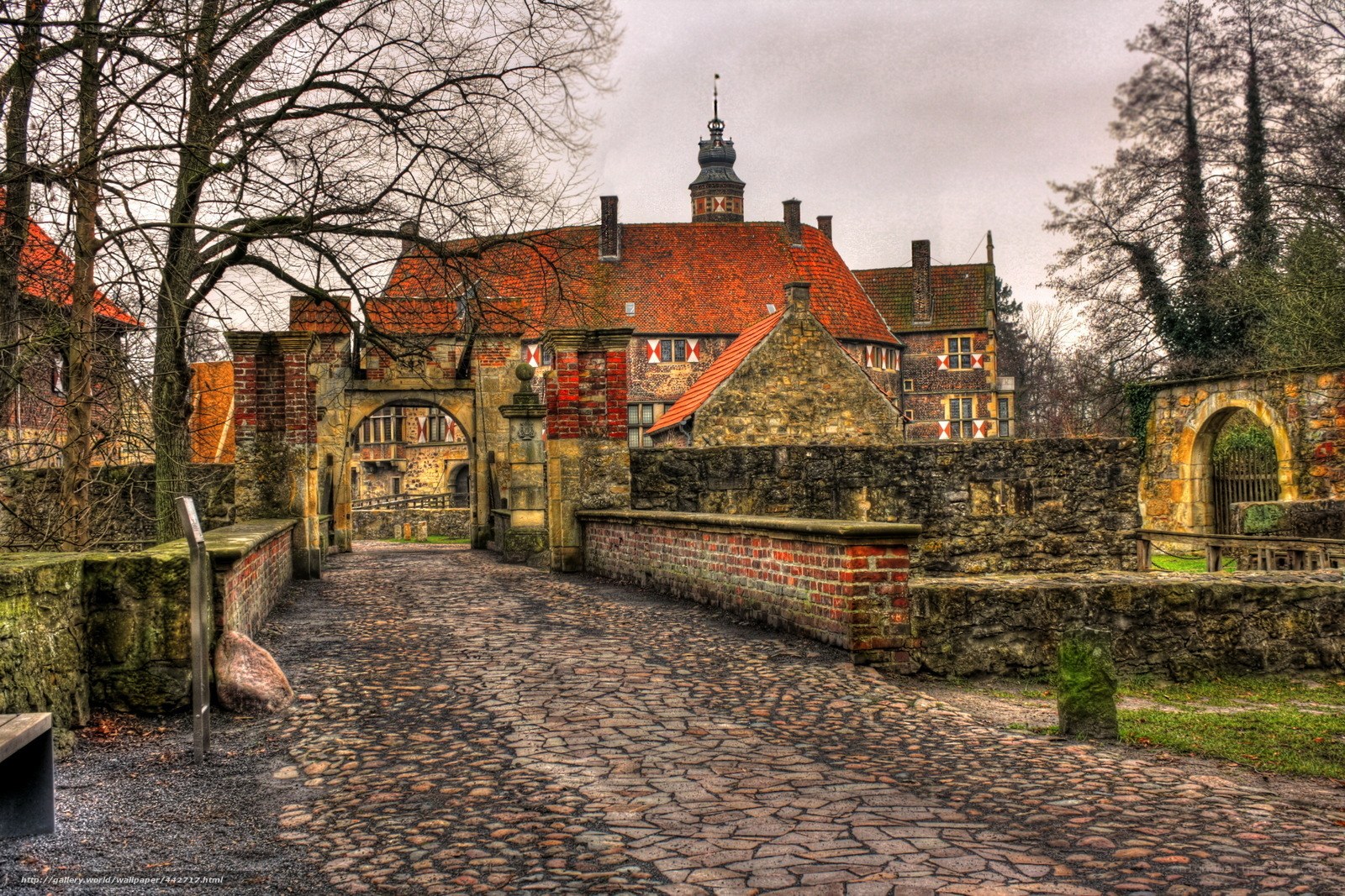 Cobbled path to historic castle