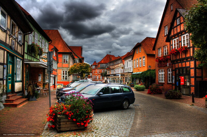 Cobbled street in German town
