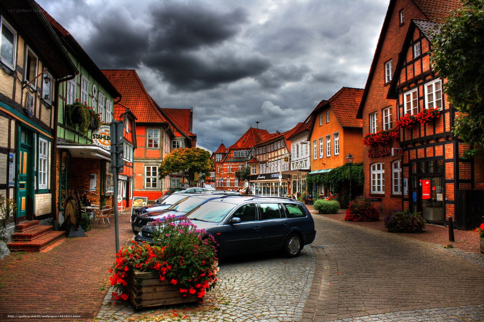 Cobbled street in German town