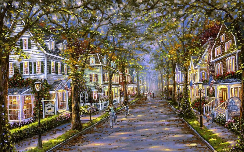 Cobbled Street with Houses