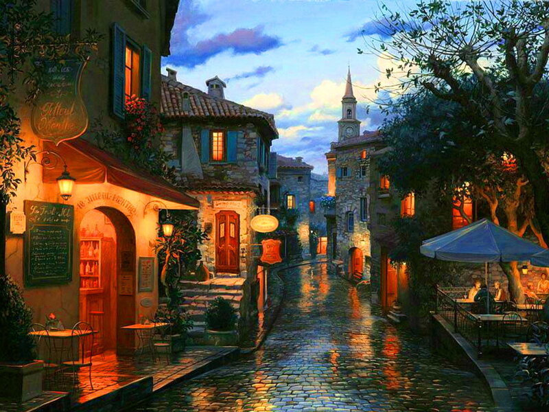 Cobblestone Alley at Dusk