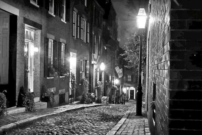 Cobblestone Alley at Night — Black, Quiet