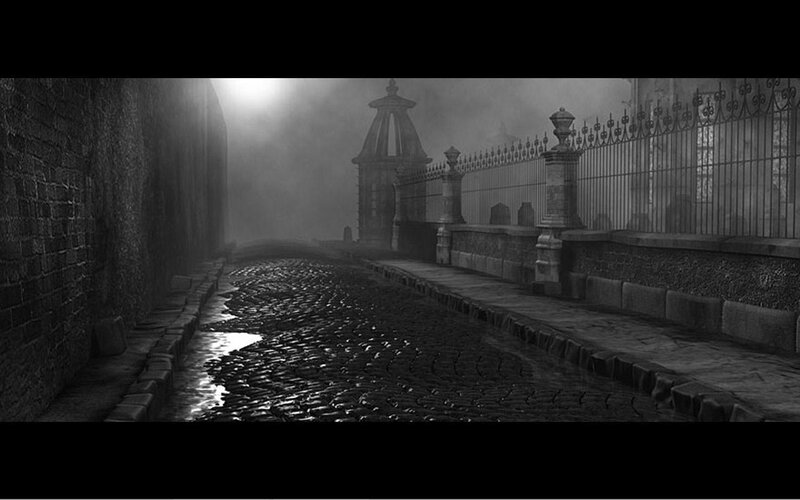 Cobblestone Alley at Night — Black