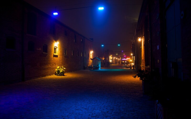 Cobblestone Alley at Night — Blue, Dark