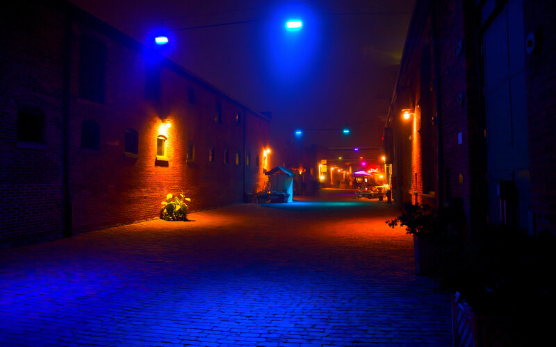 Cobblestone Alley at Night — Blue, Dramatic