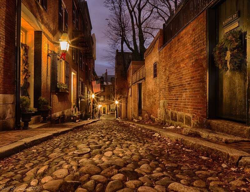Cobblestone Alley at Night — Brown, Quiet