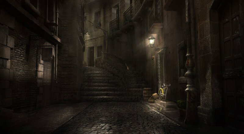 Cobblestone Alley at Night — Gray