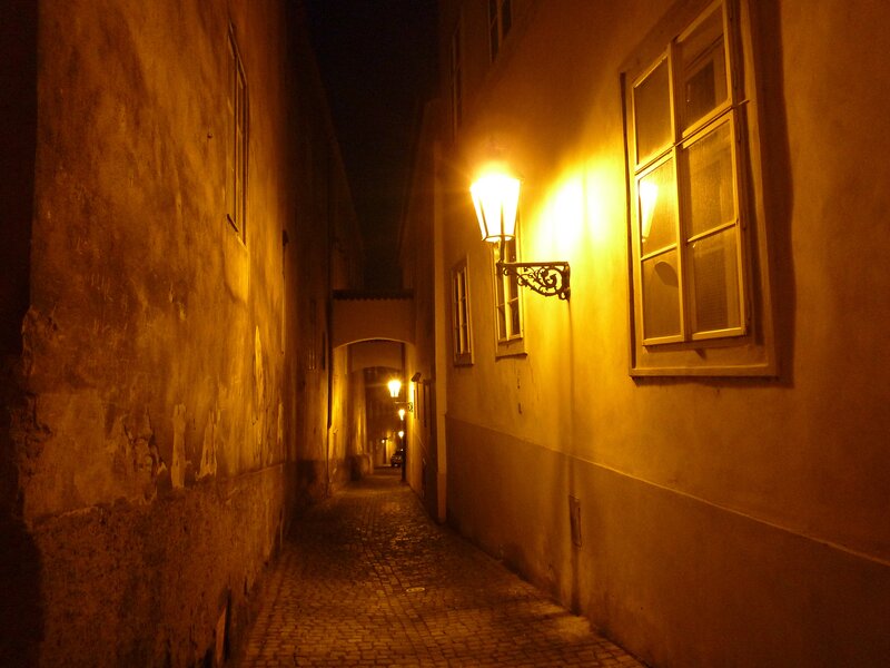 Cobblestone Alley at Night — Yellow