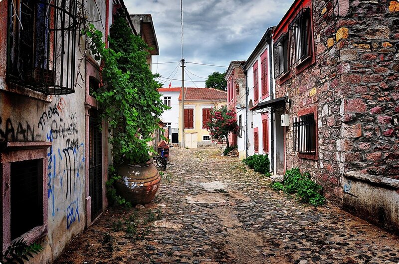 Cobblestone alley in a historic town