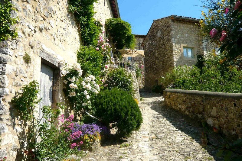 cobblestone alley in a stone village