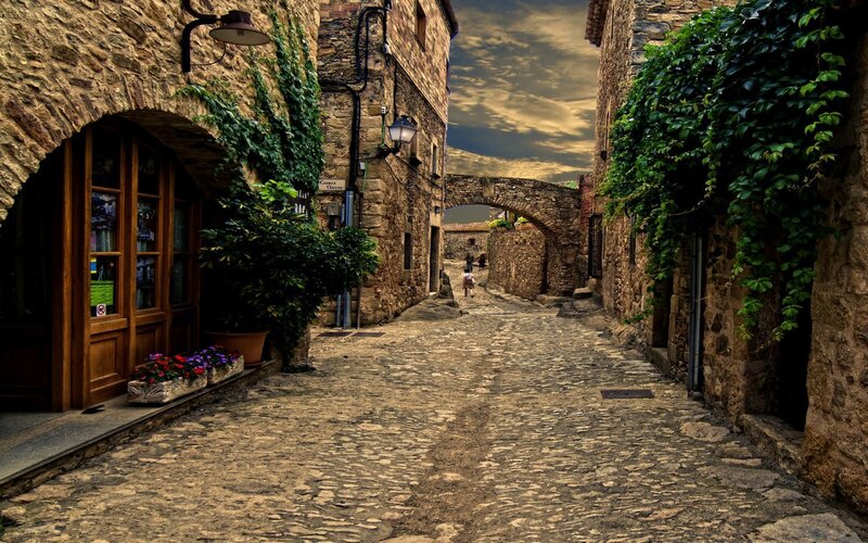 cobblestone alley in old town