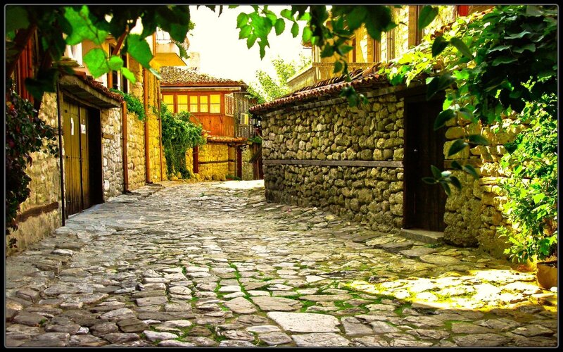 cobblestone alley in old town