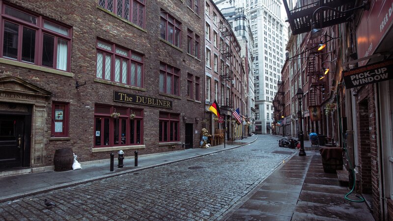 Cobblestone Alley with Brick Buildings — Brown, Quiet