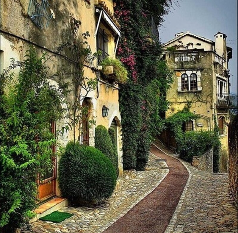 Cobblestone Alley with Buildings — Green