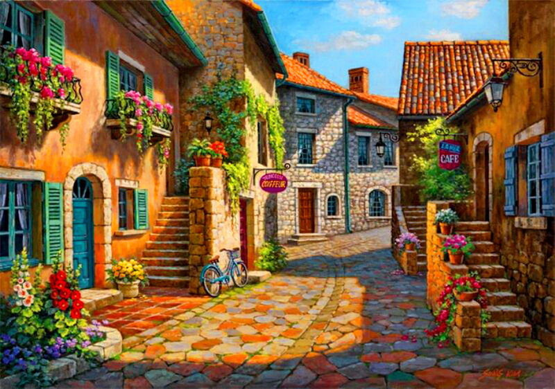 Cobblestone Alley with Buildings — Orange