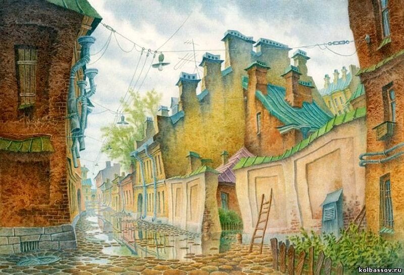 Cobblestone Alley with Buildings
