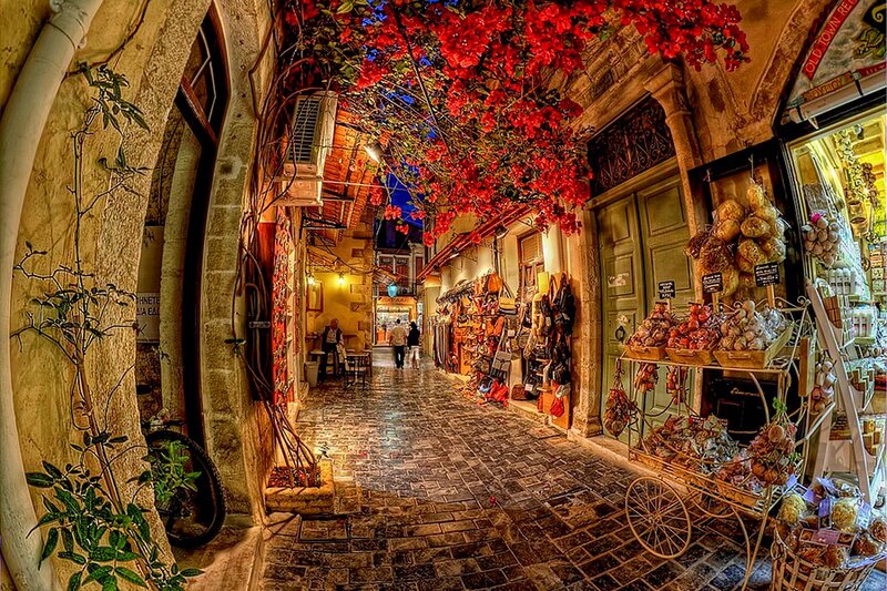 Cobblestone Alley with Flowers — Red