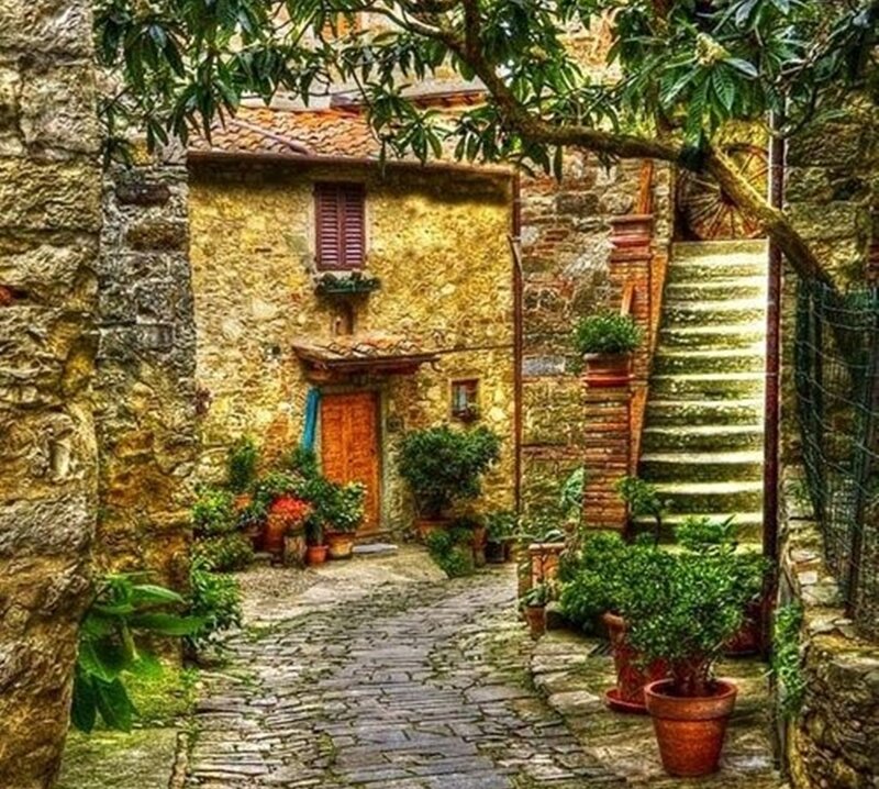 Cobblestone Alley with House