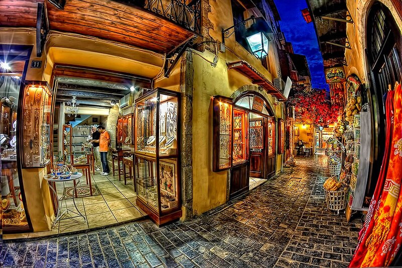Cobblestone Alley with Shops — Yellow