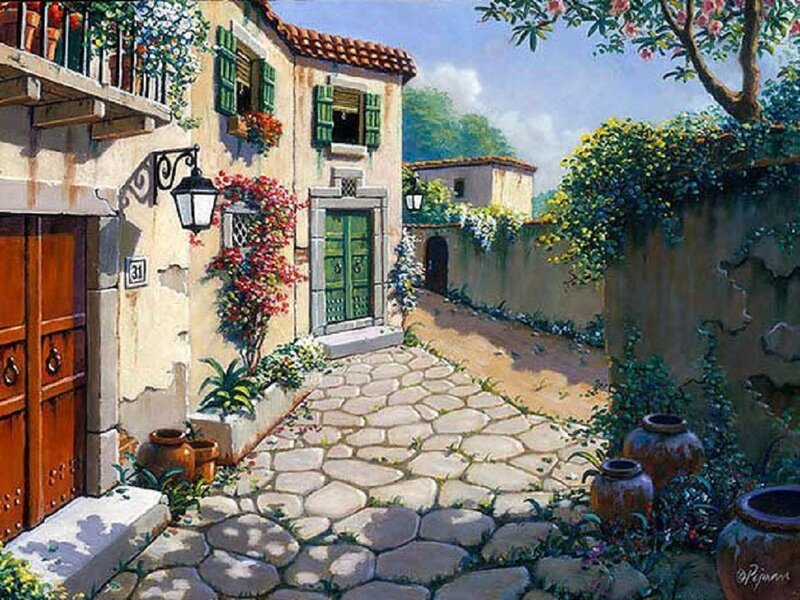 Cobblestone Alleyway — Beige, Serene