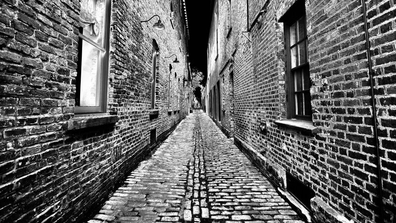 Cobblestone Alleyway — Black, Dramatic