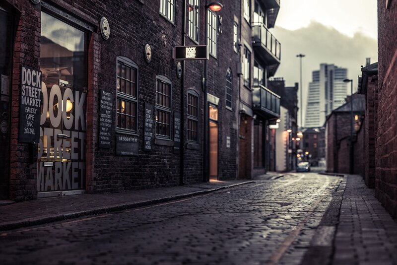 Cobblestone Alleyway — Brown, Dramatic, Sunset