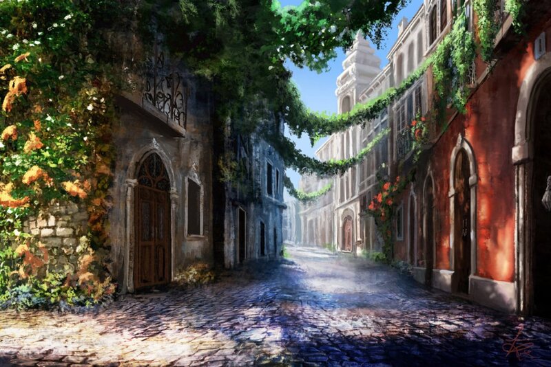Cobblestone Alleyway — Green