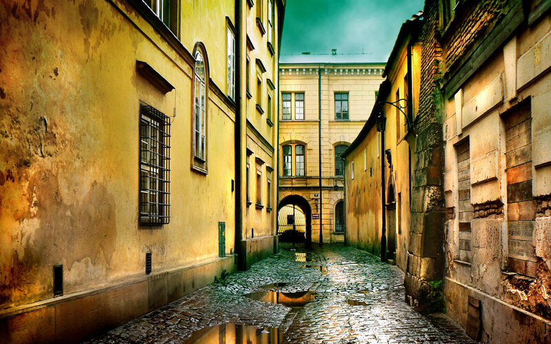 Cobblestone Alleyway — Yellow, Dramatic, Afternoon, Photograph