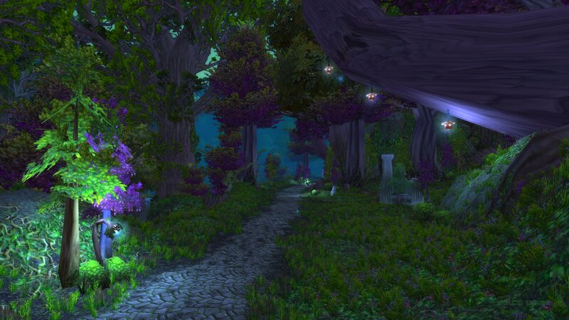 Cobblestone Path in Forest — Green, Serene, Night
