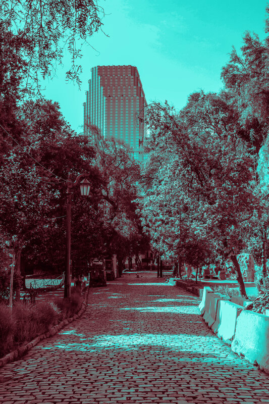 Cobblestone Path in Park — Teal