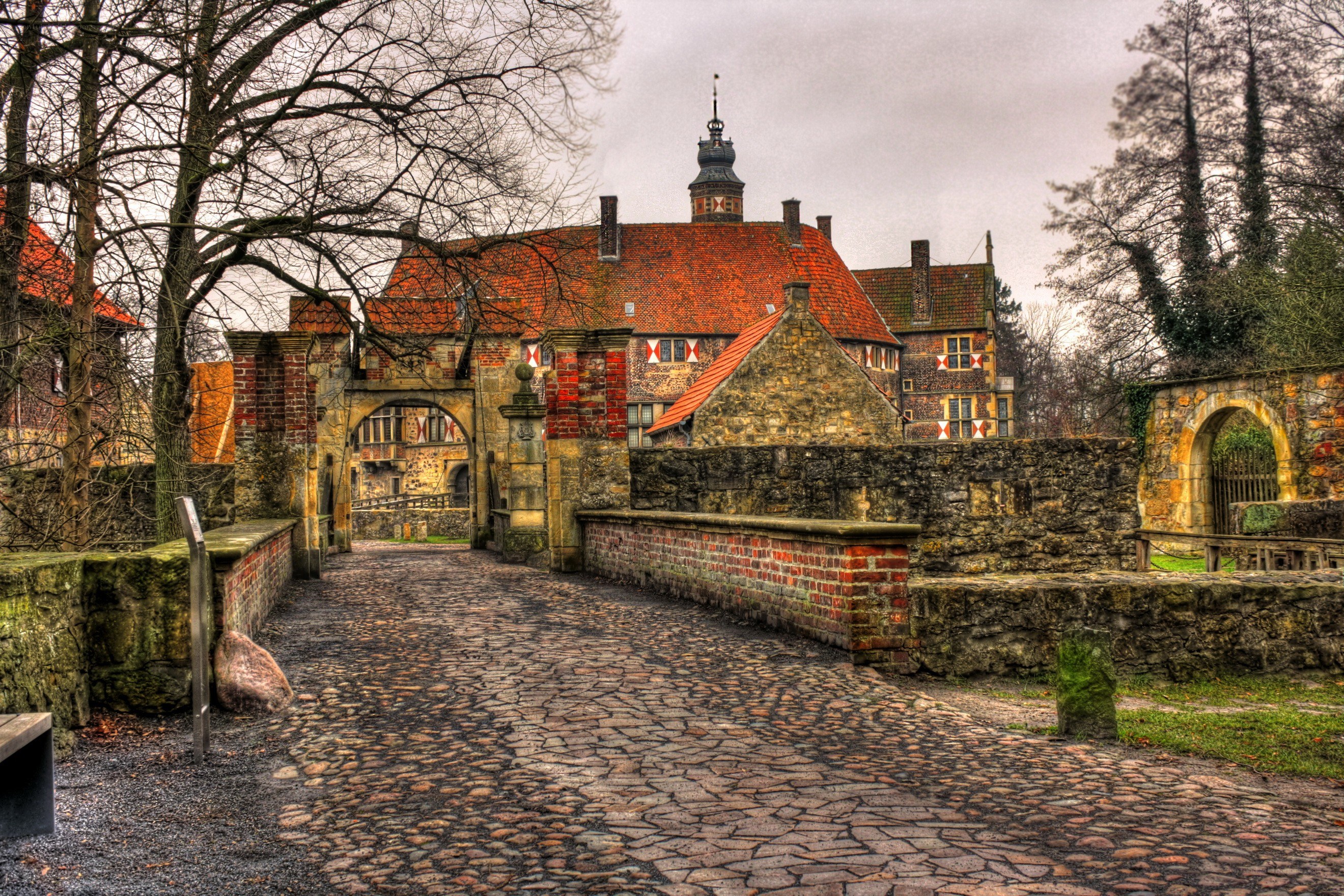 Cobblestone path to historic castle