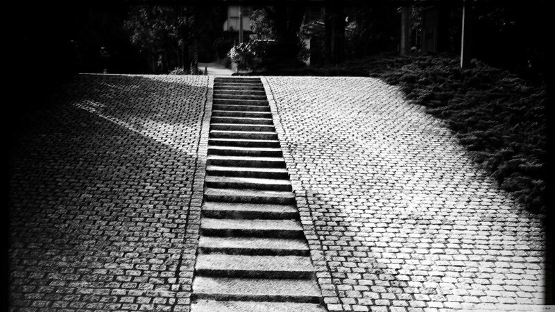 Cobblestone path with stairs
